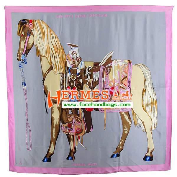 Hermes 100% Silk Square Scarf Grey HESISS 130 x 130 - Click Image to Close